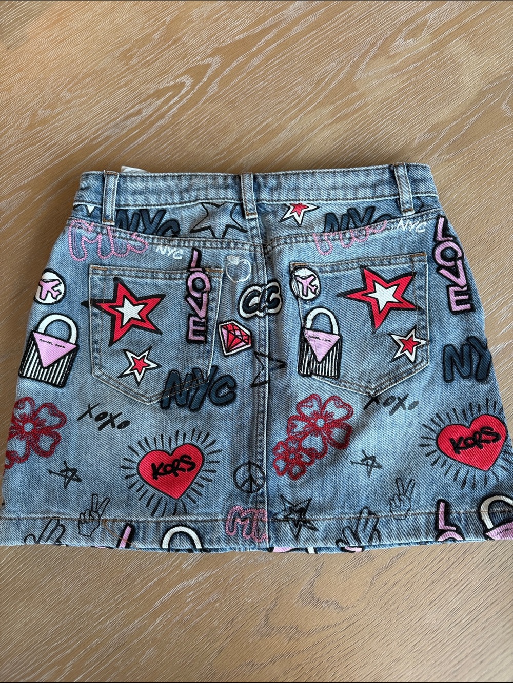 Michael Kors Denim Mini Skirt with Pink & Red Graphics - Picture 2 of 2